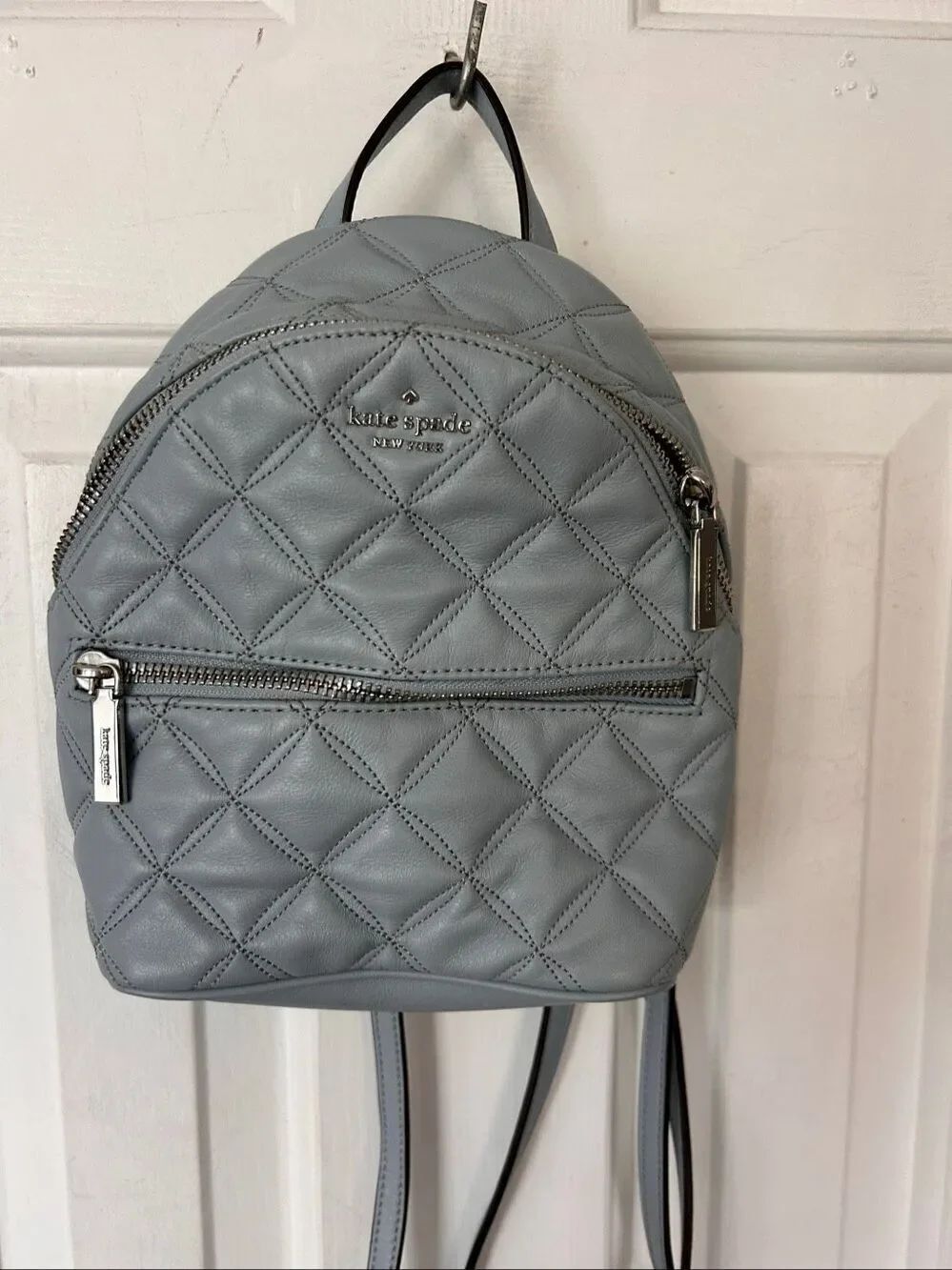 Kate Spade Natalia Mini Convertible Backpack Frosted Blue Crossbody Quilted reta